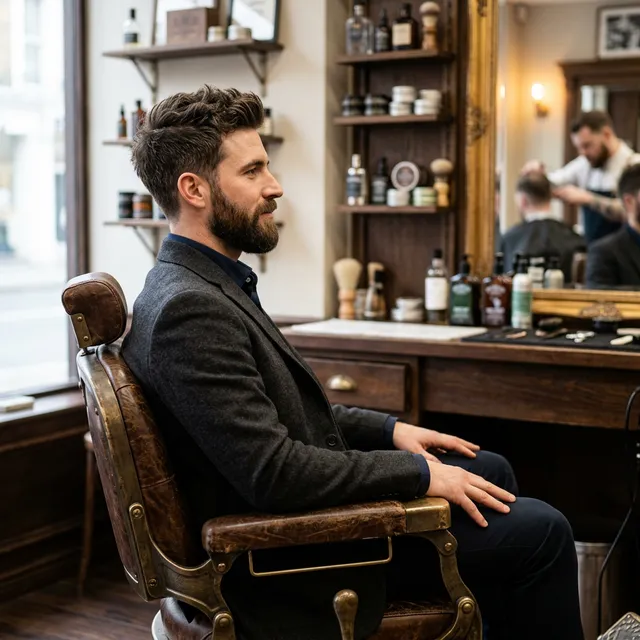 Detalhe de um corte masculino feito na tesoura e máquina
